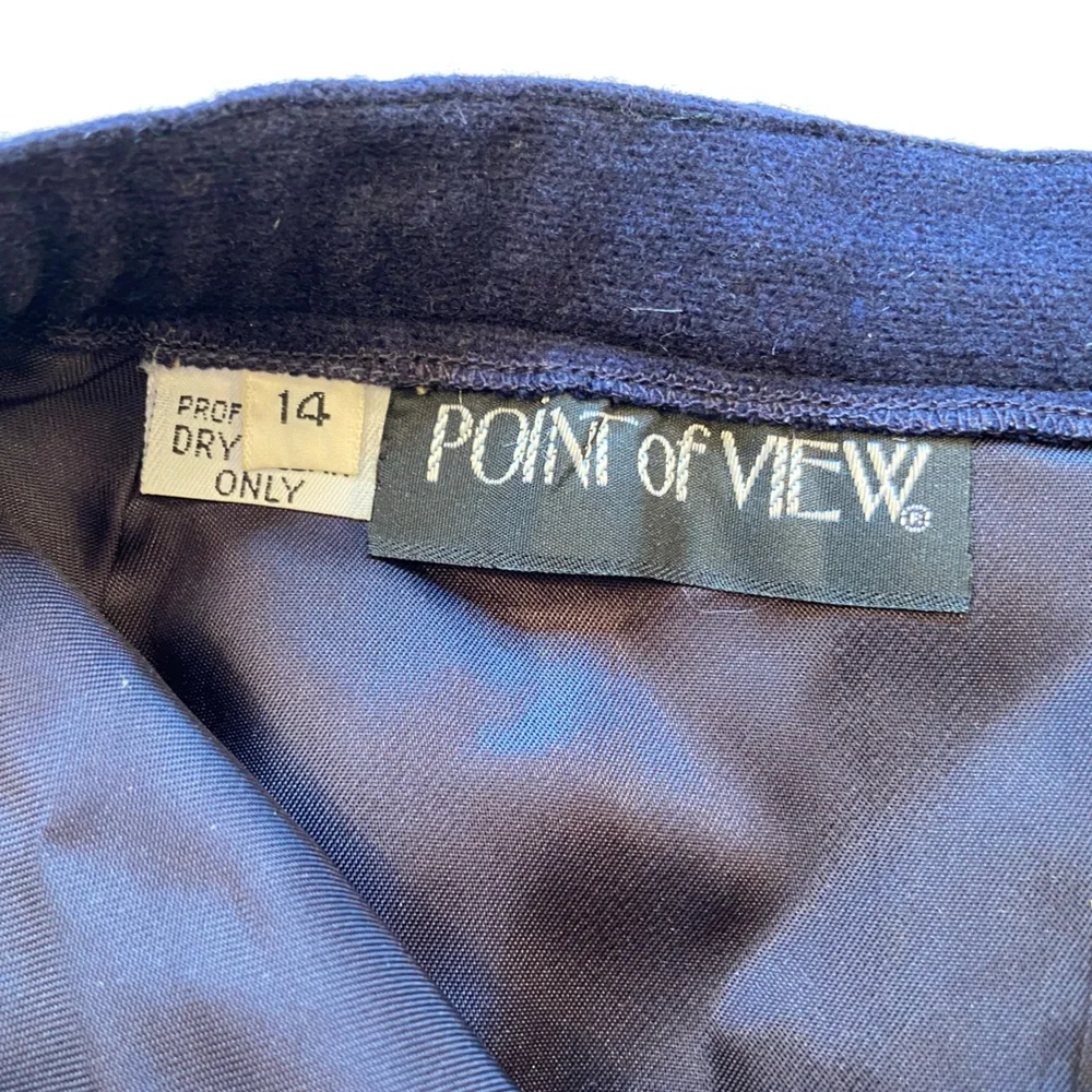 Point‎ of View Midi Blue Wool Skirt, Vintage, Size 14